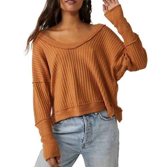 Free People New Magic Thermal Waffle Top in Pretty Penny - Picture 2 of 11